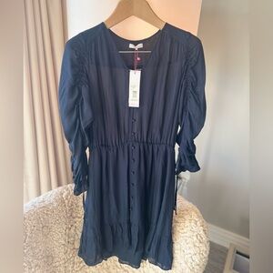 Parker Navy Long Sleeve Buttoned Dress